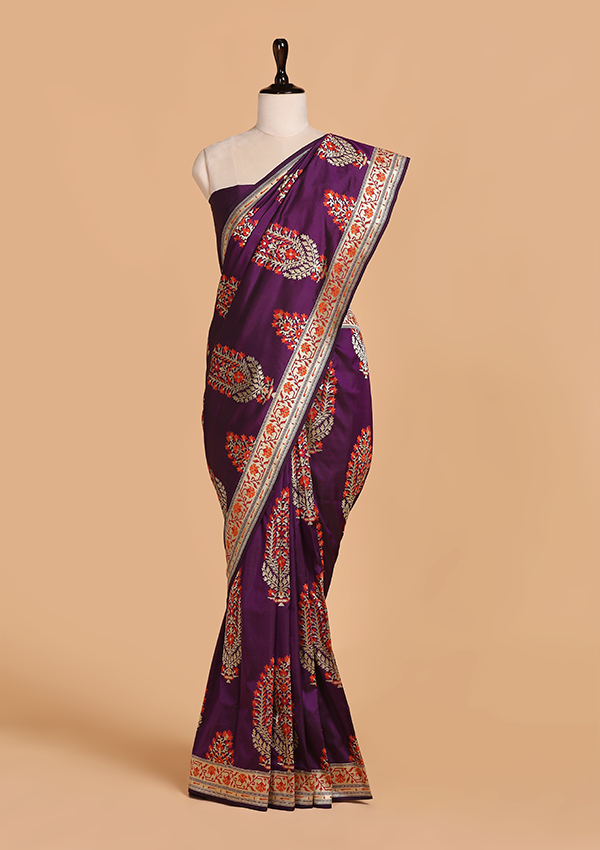 Purple Butta Saree in Silk