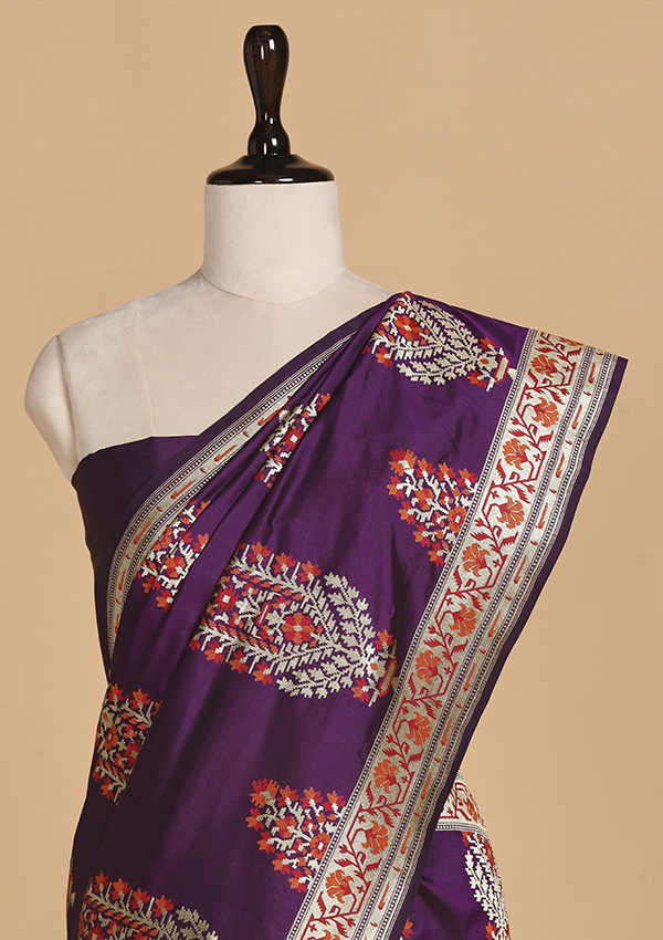 Purple Butta Saree in Silk