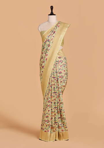 Light Pista Green Jaal Saree in Georgette Tussar