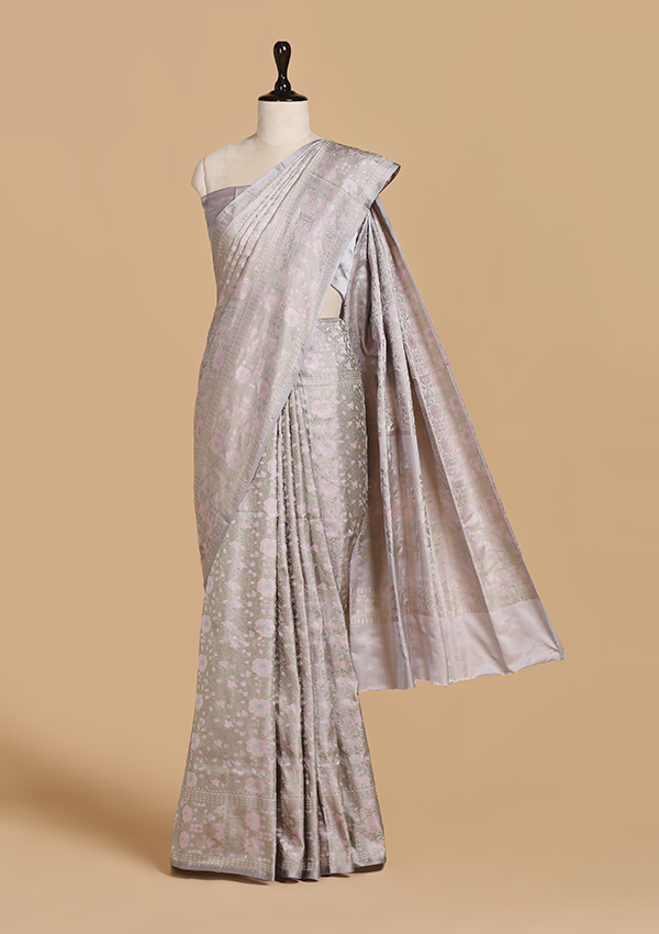 Grey without Zari Saree in Silk