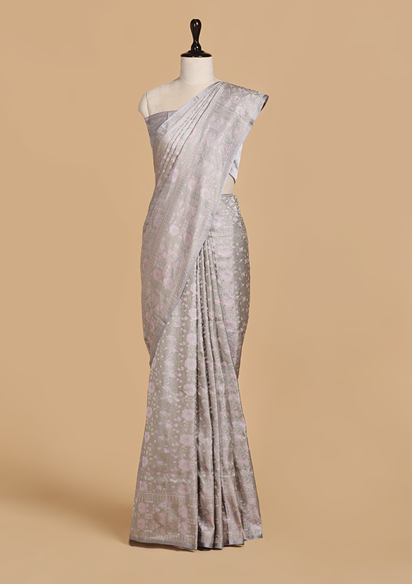Grey without Zari Saree in Silk