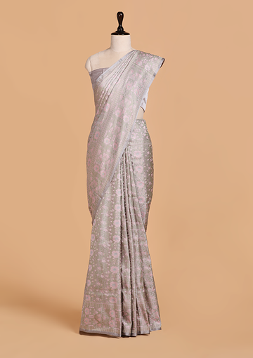 Grey without Zari Saree in Silk