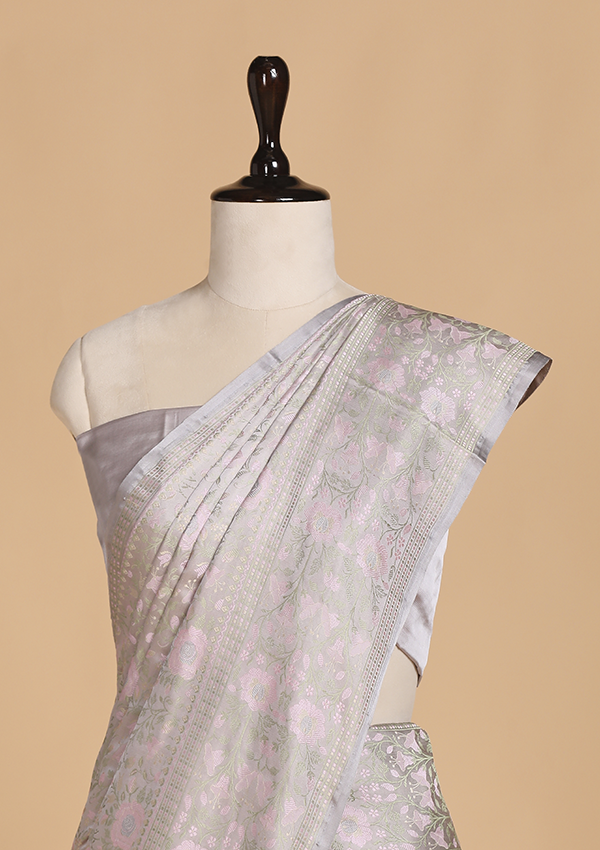 Grey without Zari Saree in Silk