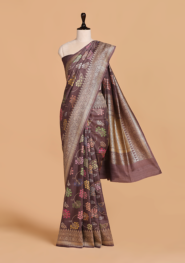 Brown Jaal Saree in Georgette Tussar