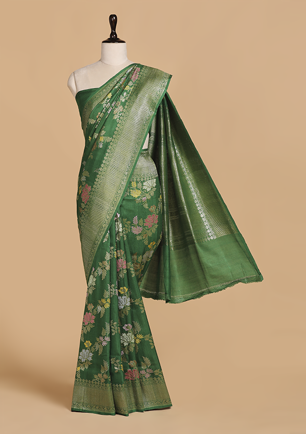 Green Lehariya Saree in Georgette Tussar