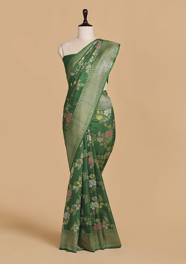 Green Lehariya Saree in Georgette Tussar