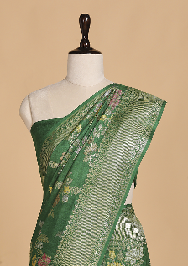 Green Lehariya Saree in Georgette Tussar