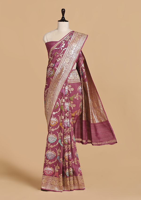 Wine Jaal Saree in Georgette Tussar