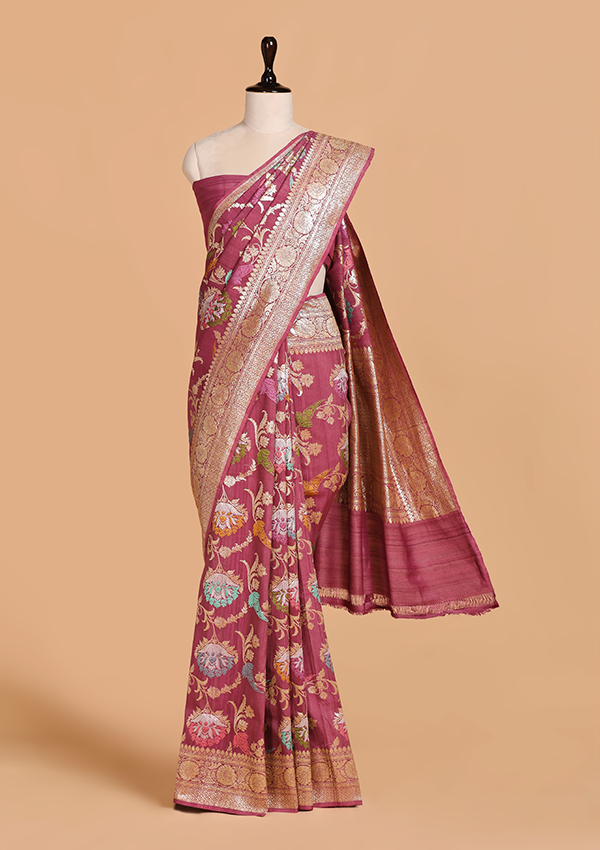 Wine Jaal Saree in Georgette Tussar
