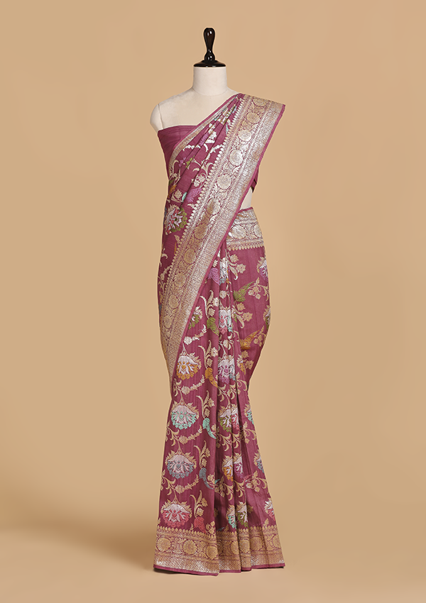 Wine Jaal Saree in Georgette Tussar