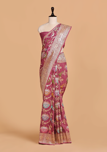 Wine Jaal Saree in Georgette Tussar