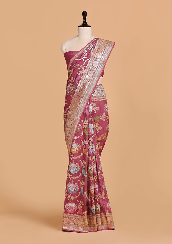 Wine Jaal Saree in Georgette Tussar