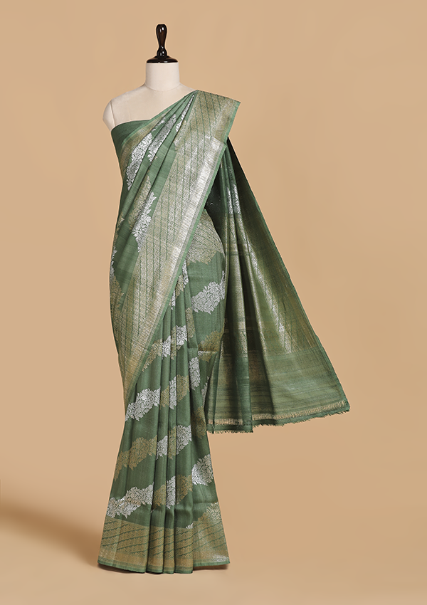 Jade Green Lehariya Saree in Georgette Tussar
