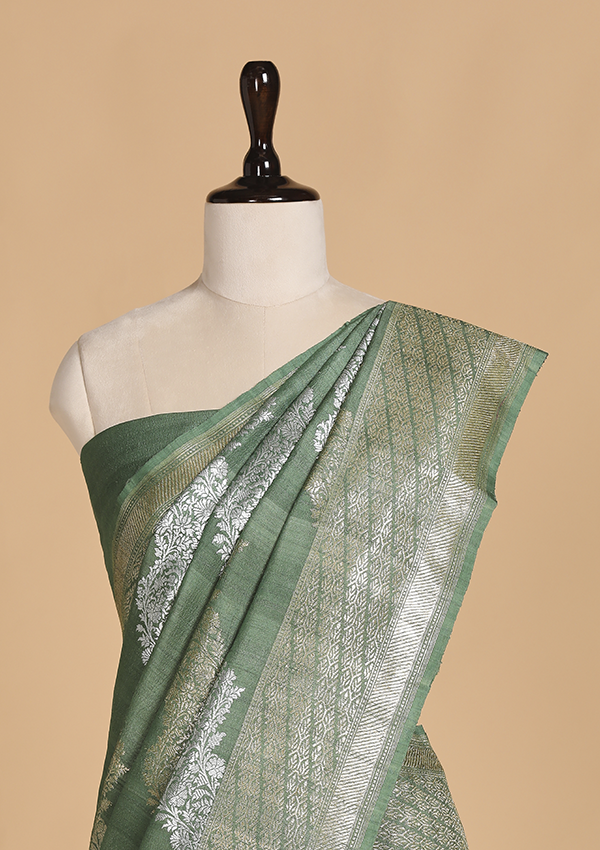 Jade Green Lehariya Saree in Georgette Tussar