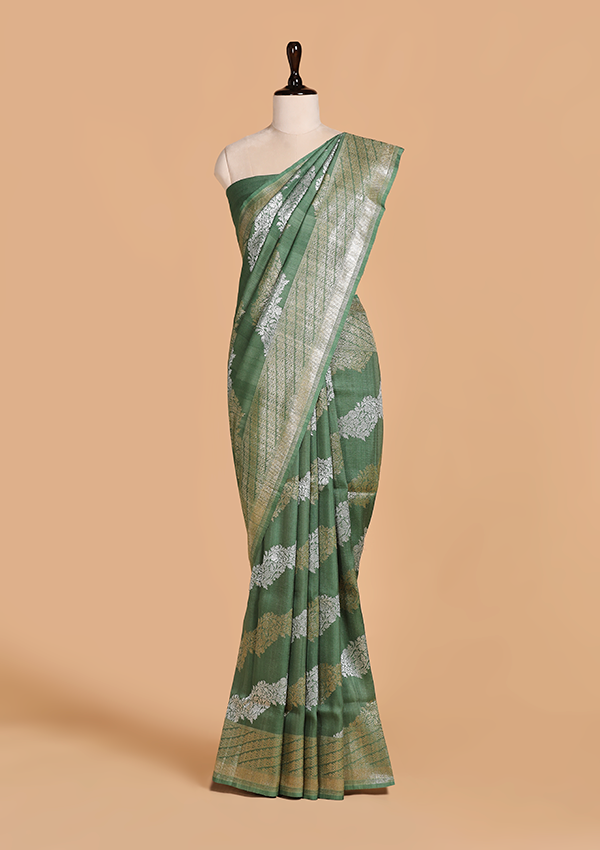 Jade Green Lehariya Saree in Georgette Tussar