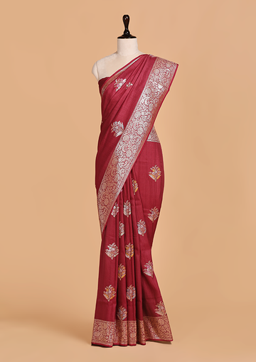 Maroon Butta Saree in Georgette Tussar