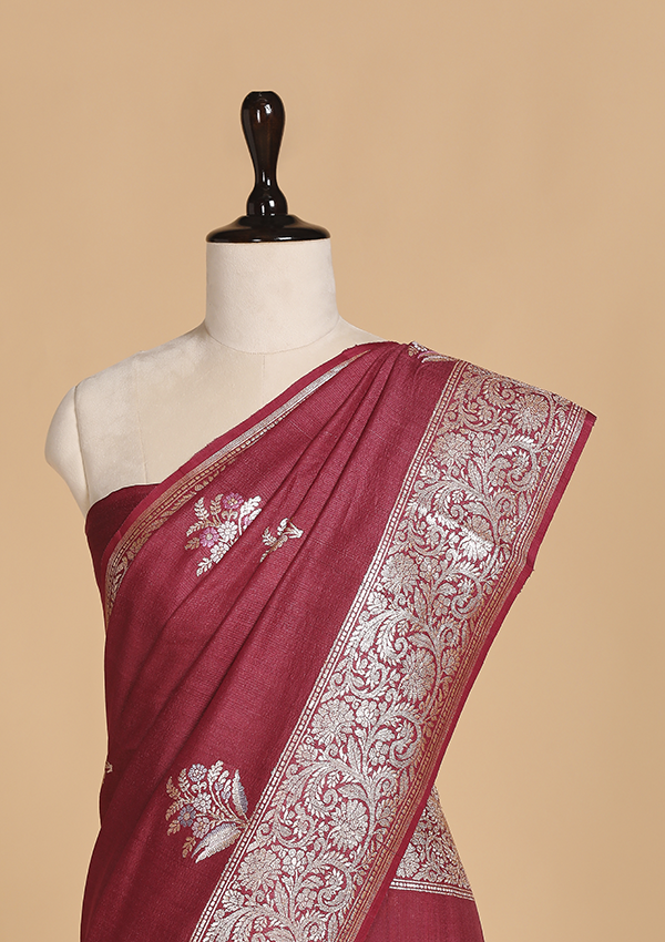 Maroon Butta Saree in Georgette Tussar