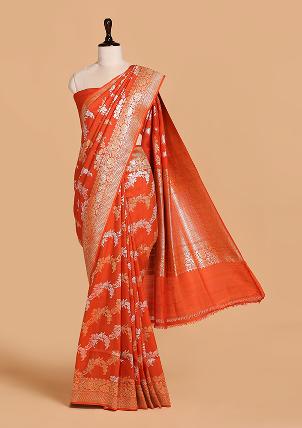 Rust Lehariya Saree in Georgette Tussar