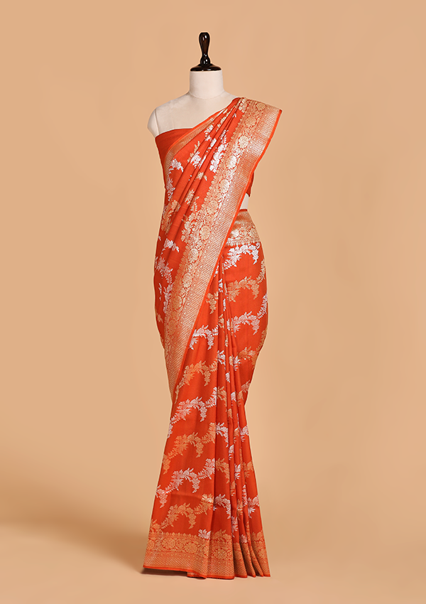 Rust Lehariya Saree in Georgette Tussar