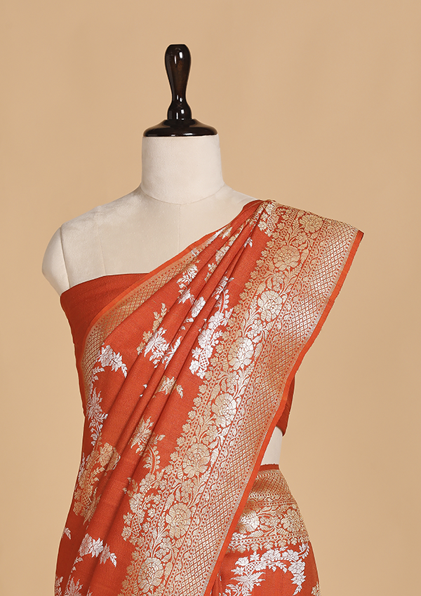 Rust Lehariya Saree in Georgette Tussar