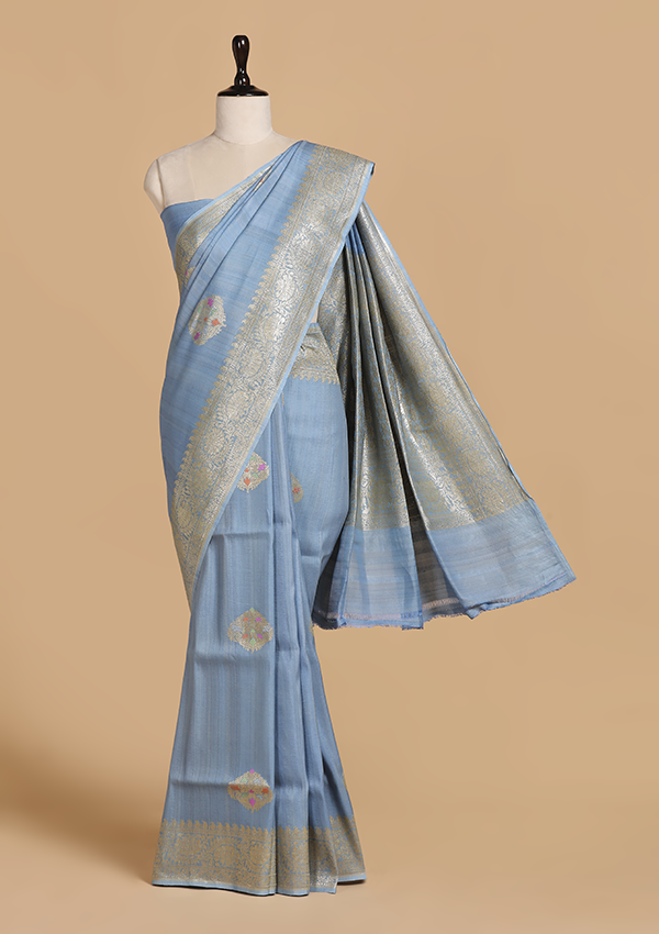 Sky Blue Butta Saree in Georgette Tussar