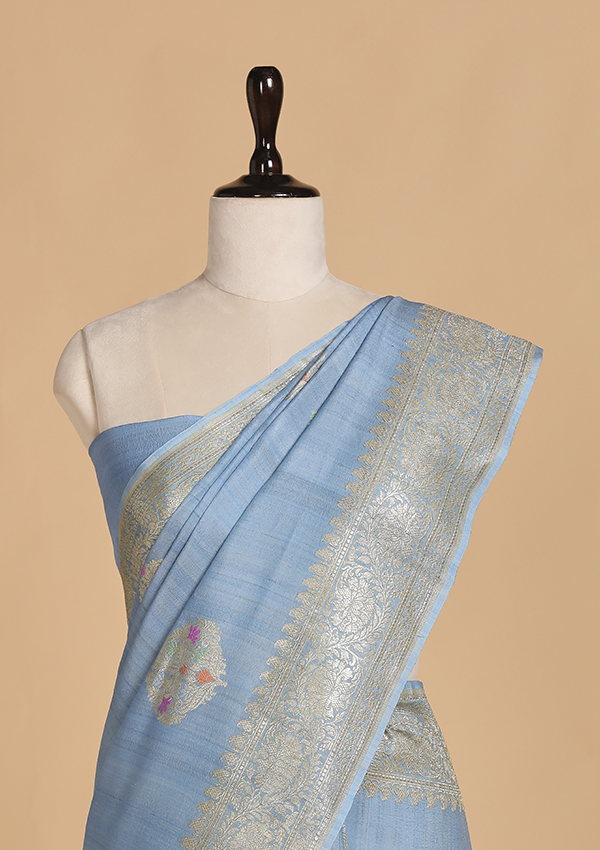 Sky Blue Butta Saree in Georgette Tussar
