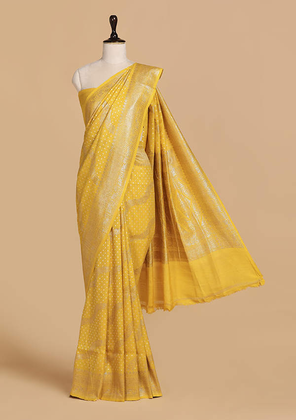 Yellow Lehariya Saree in Georgette Tussar