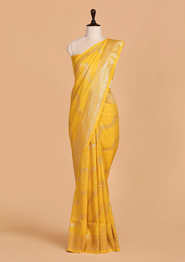 Yellow Lehariya Saree in Georgette Tussar