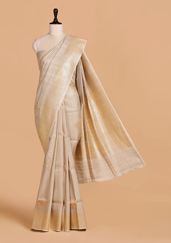 Beige Butta Saree in Georgette Tussar