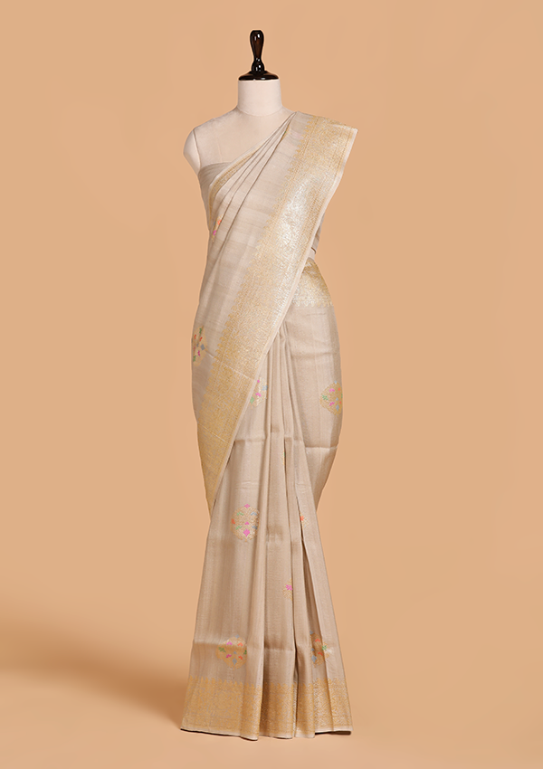 Beige Butta Saree in Georgette Tussar