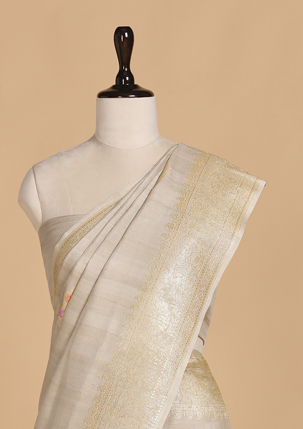 Beige Butta Saree in Georgette Tussar