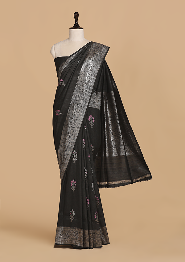 Black Butta Saree in Georgette Tussar