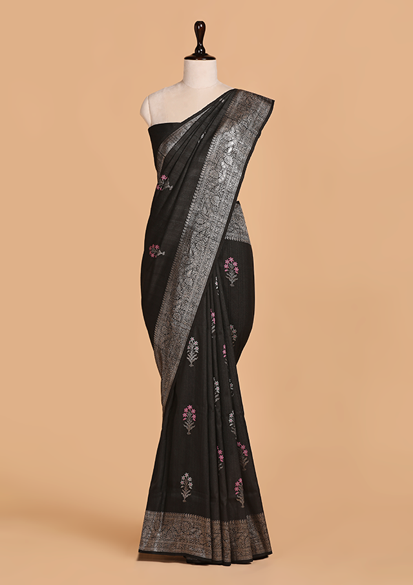 Black Butta Saree in Georgette Tussar