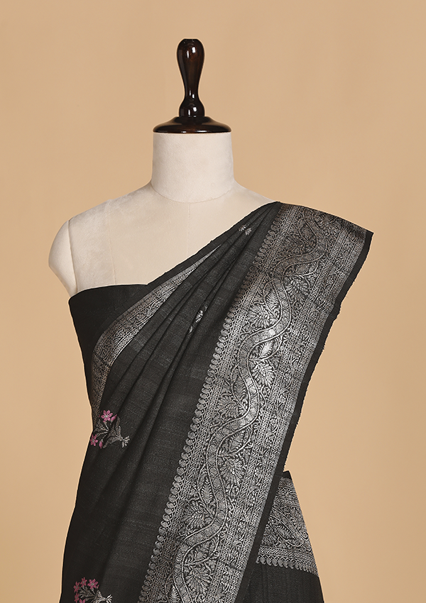 Black Butta Saree in Georgette Tussar
