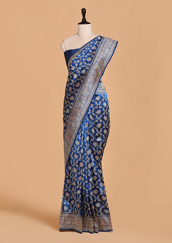 Royal Blue Jaal Saree in Silk