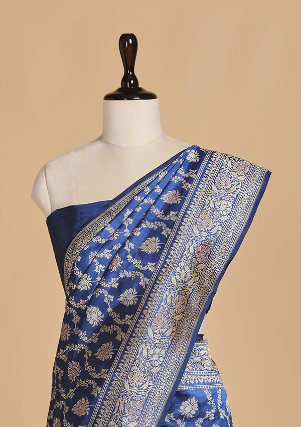 Royal Blue Jaal Saree in Silk