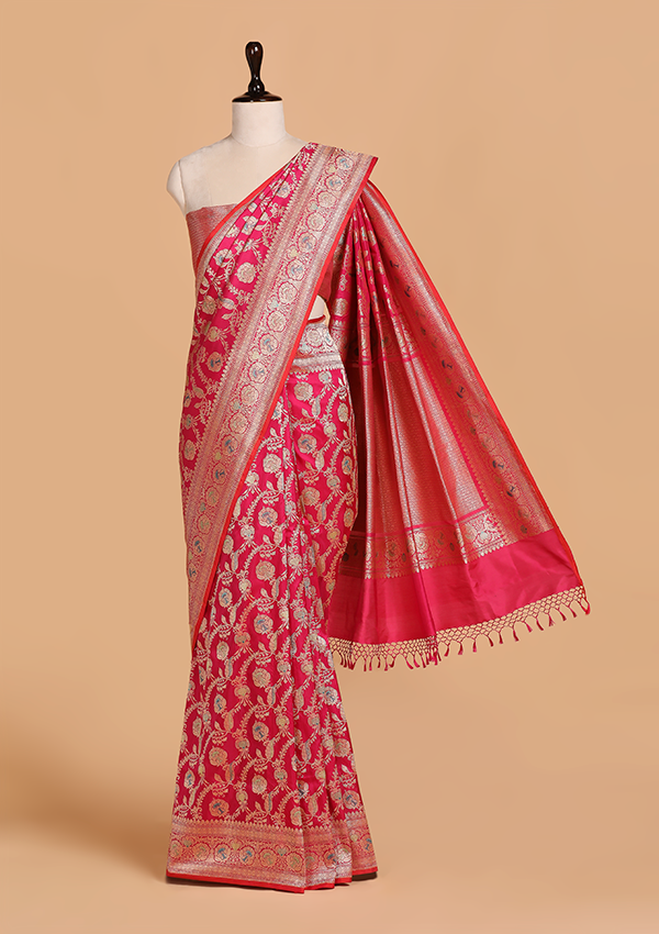 Rani Pink Jaal Saree in Silk