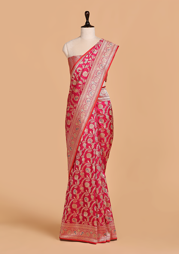 Rani Pink Jaal Saree in Silk