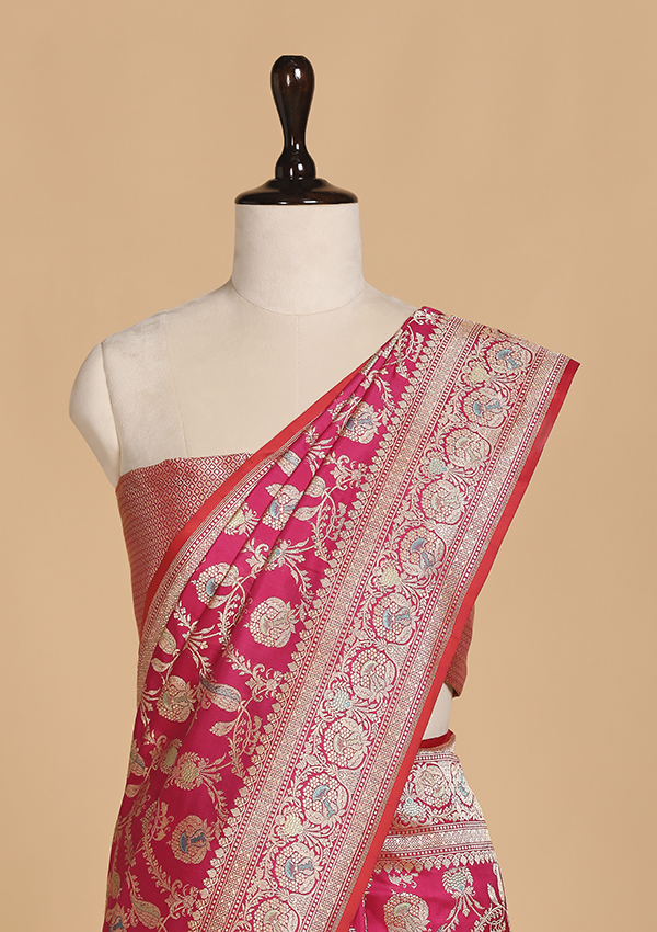 Rani Pink Jaal Saree in Silk