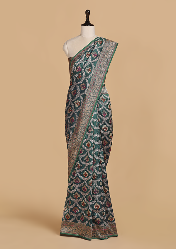 Rama Green Jaal Saree in Silk