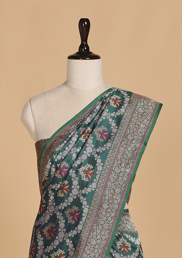 Rama Green Jaal Saree in Silk