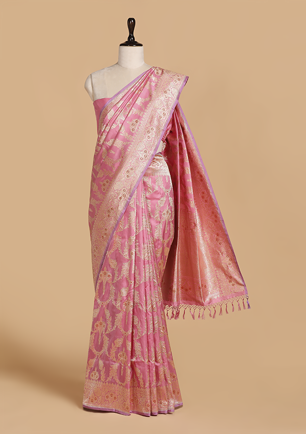 Light Pink Jaal Saree in Silk