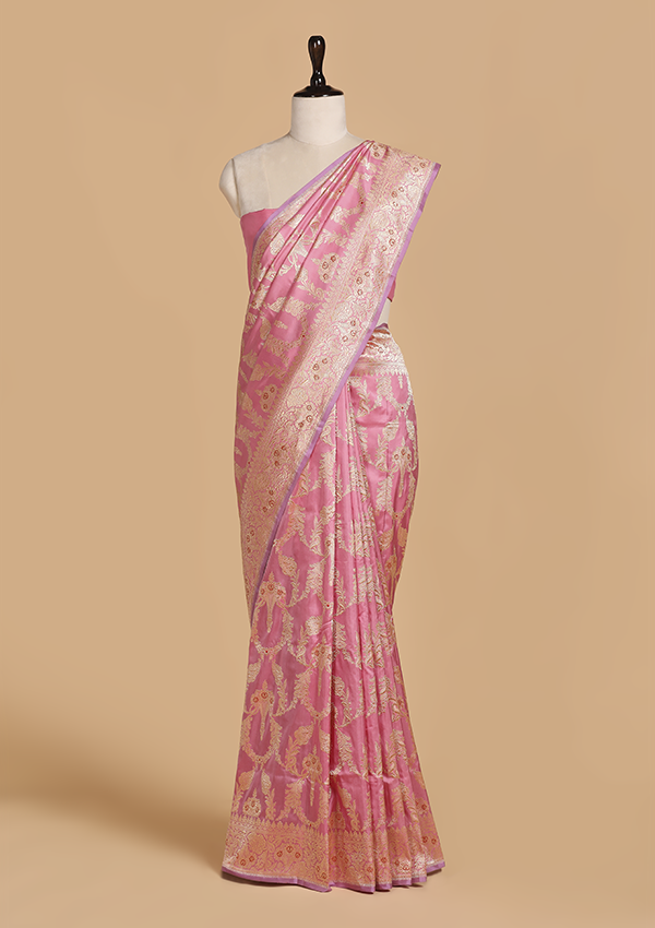 Light Pink Jaal Saree in Silk