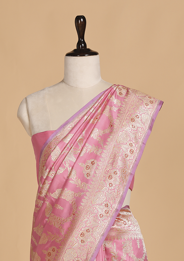 Light Pink Jaal Saree in Silk