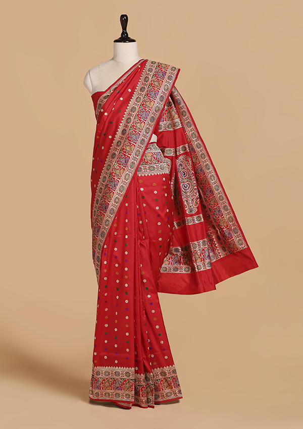 Red without Zari Saree in Silk