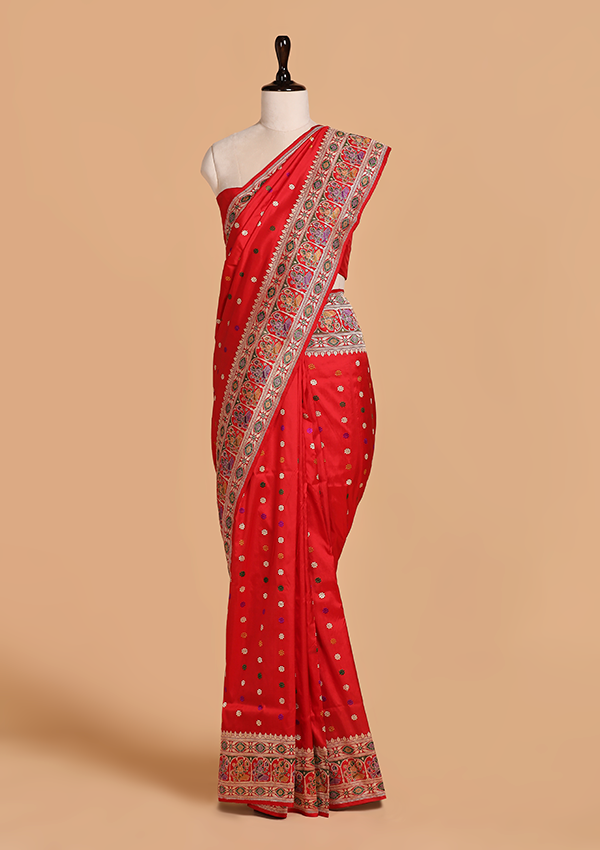 Red without Zari Saree in Silk