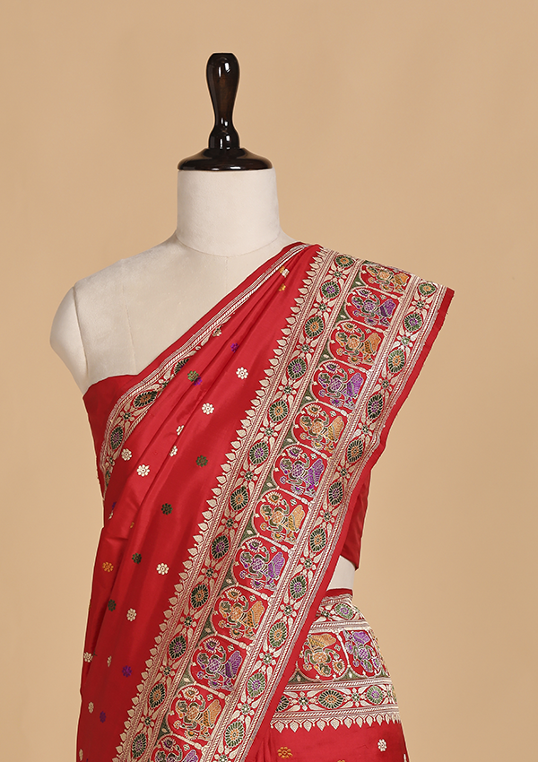 Red without Zari Saree in Silk