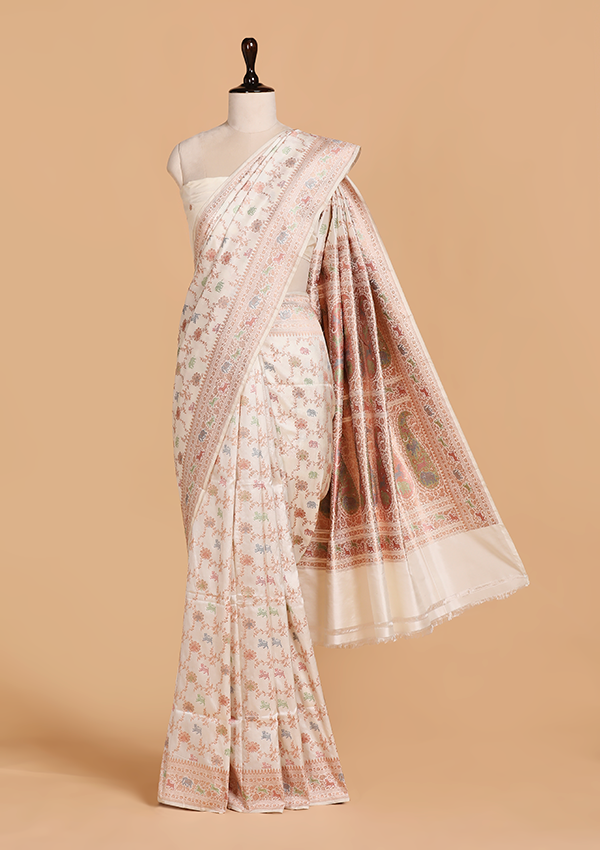 Off White without Zari Saree in Silk