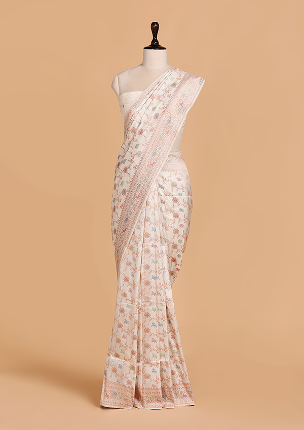 Off White without Zari Saree in Silk