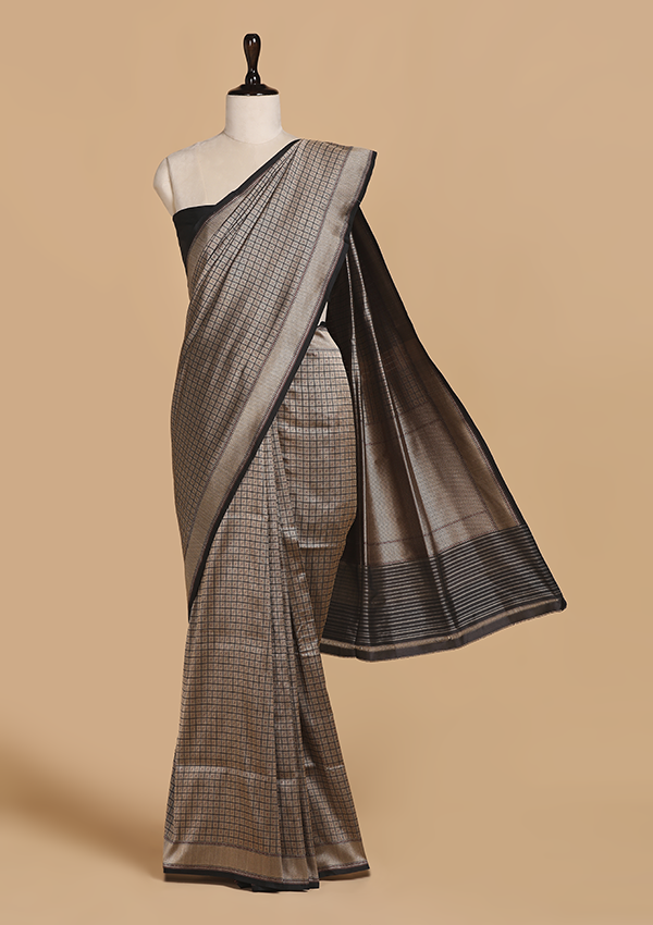 Black without Zari Saree in Silk